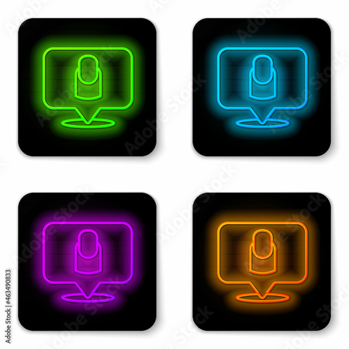 Glowing neon line Manicure icon isolated on white background. Black square button. Vector