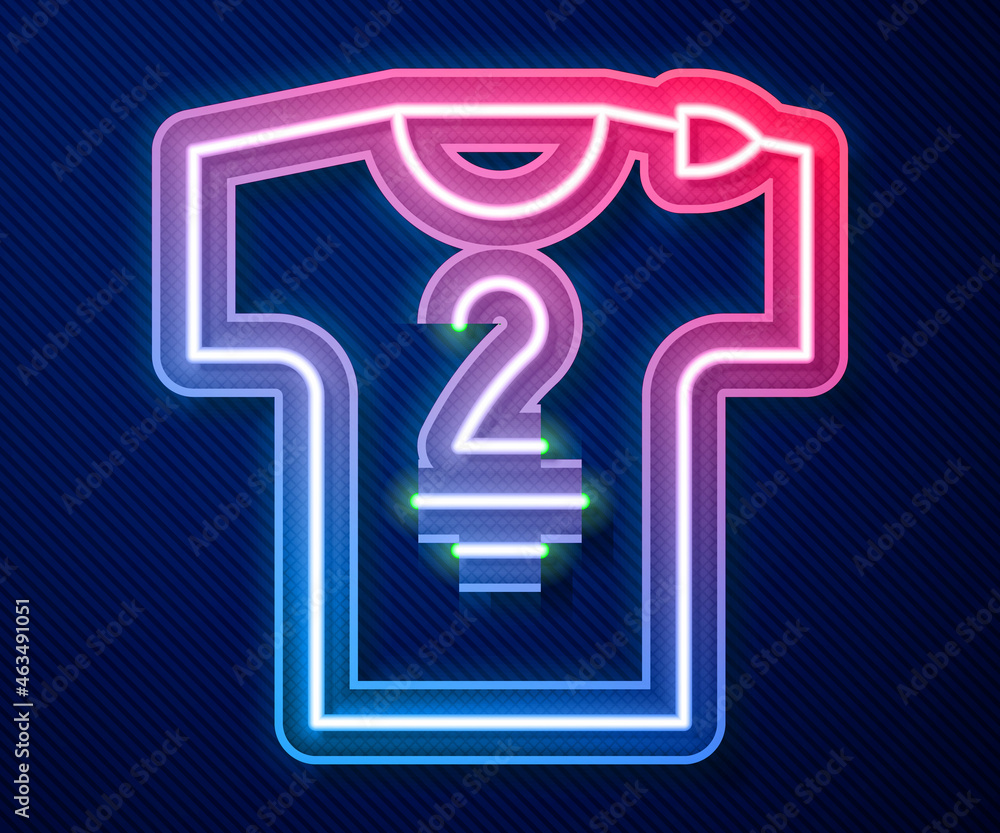 Glowing neon line Football jersey and t-shirt icon isolated on blue background. Vector Glowing neon line Football jersey and t-shirt icon isolated on blue background. Vector