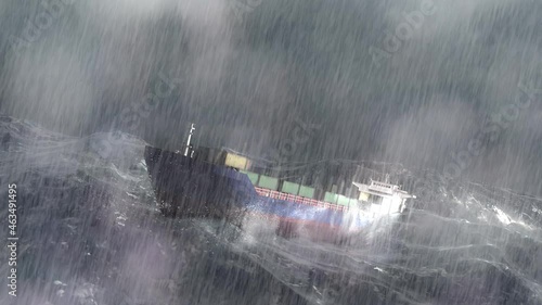 Cargo Ship with containers in big stormy ocean,aerial
Sailing ship swinging on stormy sea waves, Rough ocean with rain and thunderstorm
