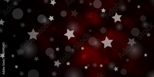 Dark Red vector pattern with circles, stars.