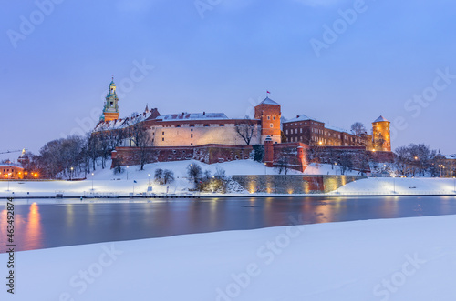 Wallpaper Mural Krakow winter, night Wawel Castle over Vistula river, snow, Poland Torontodigital.ca
