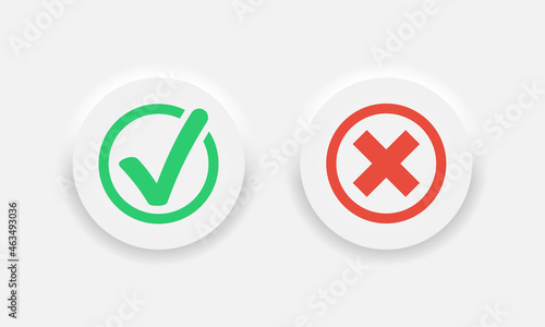 Chek mark and cross vector icons in trendy neumorphic style. Yes or not symbols. Vector EPS 10 photo