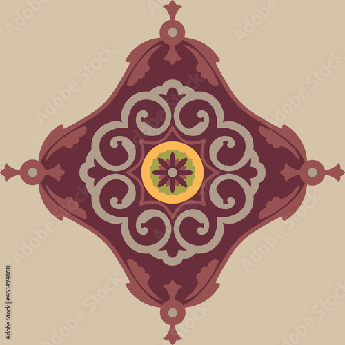 Central asian medallion vector seamless placement design