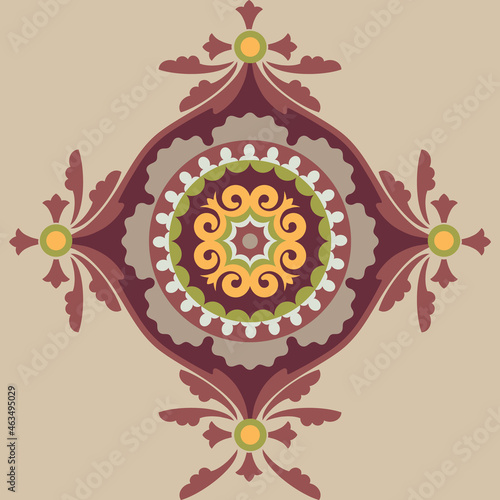 Central asian medallion vector seamless placement design