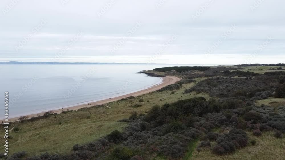 Sand Beach and field with meadows in Scotland, Gullane, East Lothian Sand Beach and field with meadows in Scotland, Gullane, East Lothian
