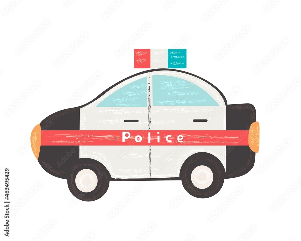 Police car, kids print and poster. Vector flat illustration Police car, kids print and poster. Vector flat illustration