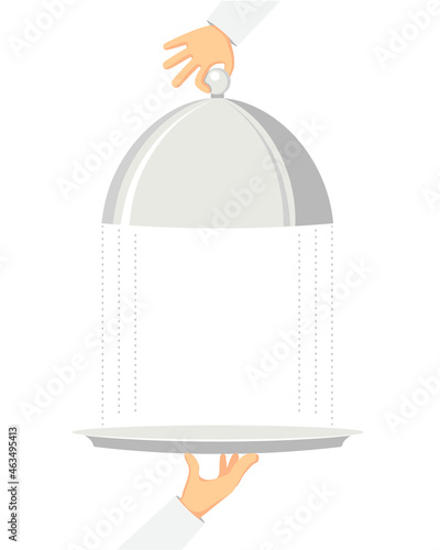 Hands hold a plate and an open cap.
Vector design in flat style.
In the center
composition has free space for your text.
For restaurant menu, bistro, advertising, announcement.