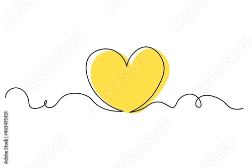 Speech bubble in heart shape drawn by continuous line with place for text. Vector illustration