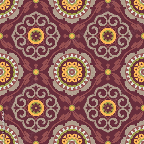 Central asian interlocking medallions vector seamless design