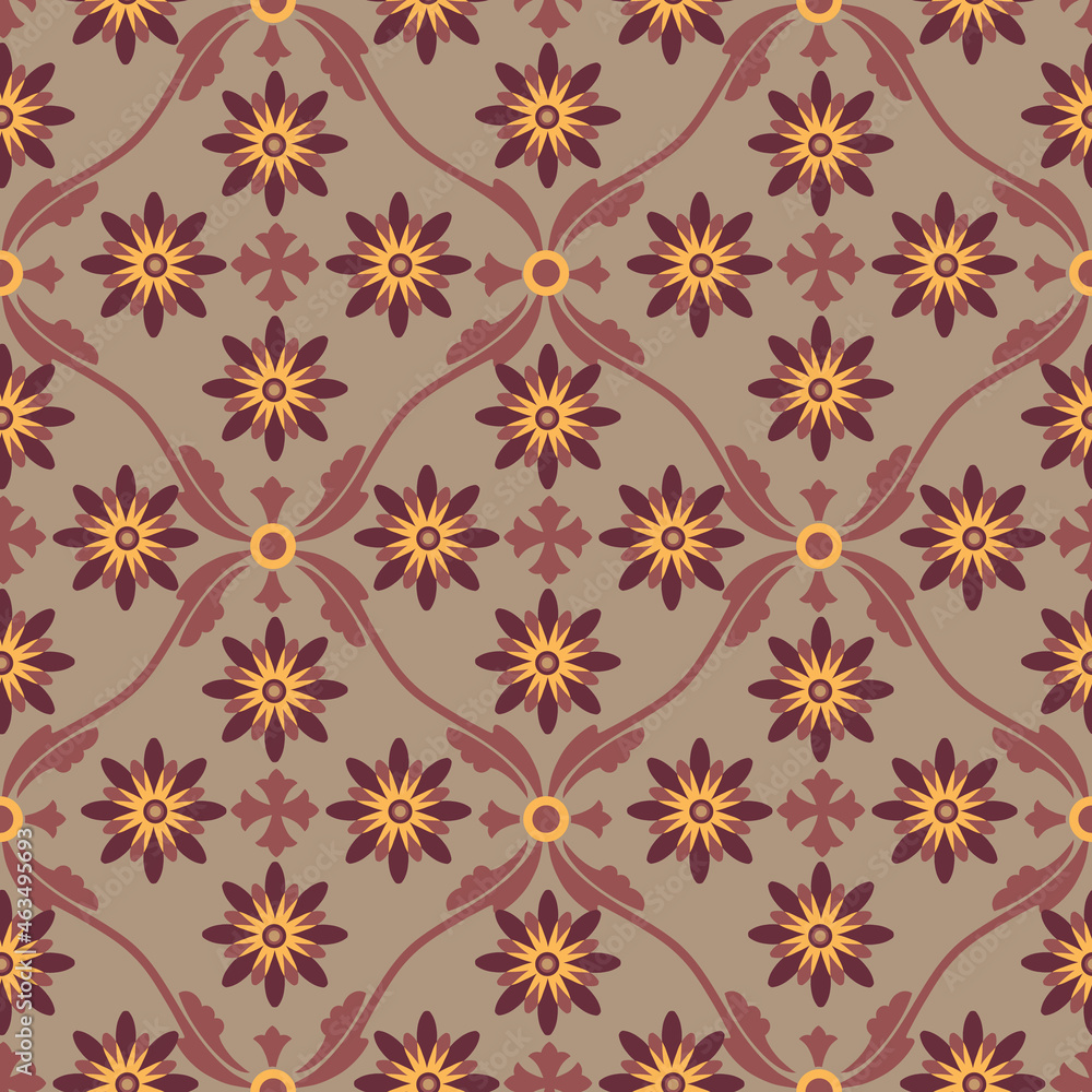 Central asian ogee and flowers vector seamless design Central asian ogee and flowers vector seamless design