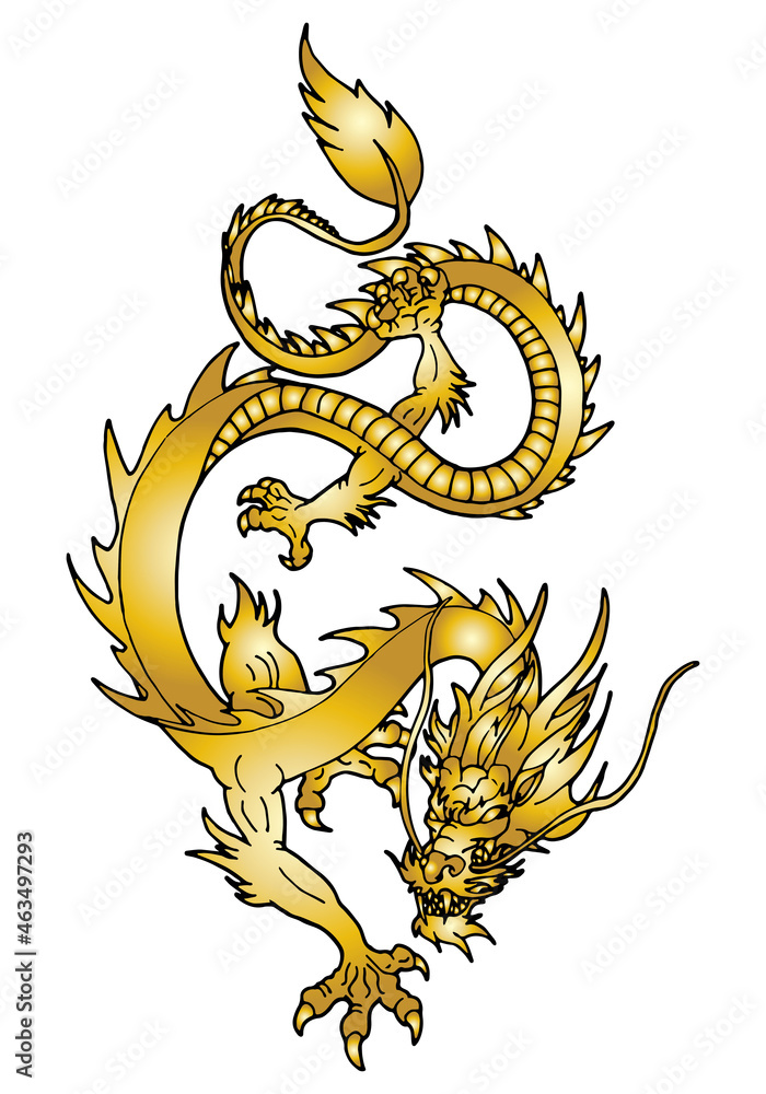 Fototapeta premium illustration of an oriental golden dragon oriental on isolated white background