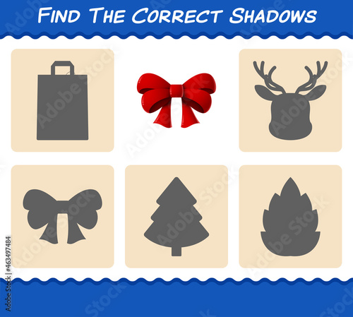 Find the correct shadows of ribbon. Searching and Matching game. Educational game for pre shool years kids and toddlers