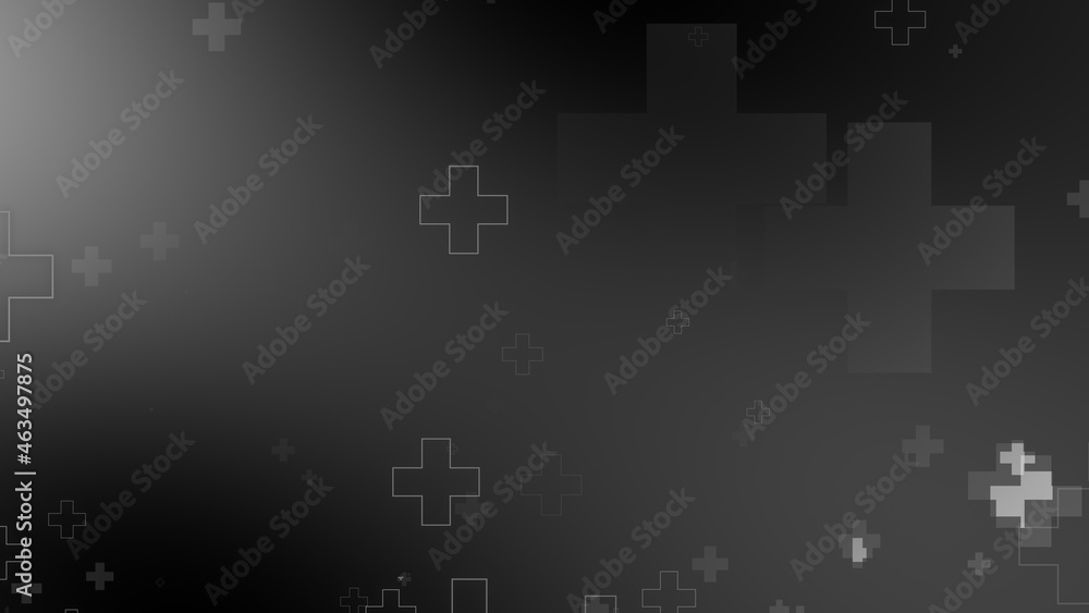 Medical health cross neon light shapes pattern on black background. Abstract healthcare with coronavirus infected deaths case concept.