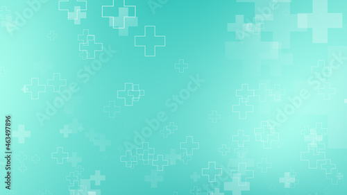 Abstract medical green blue cross pattern background.