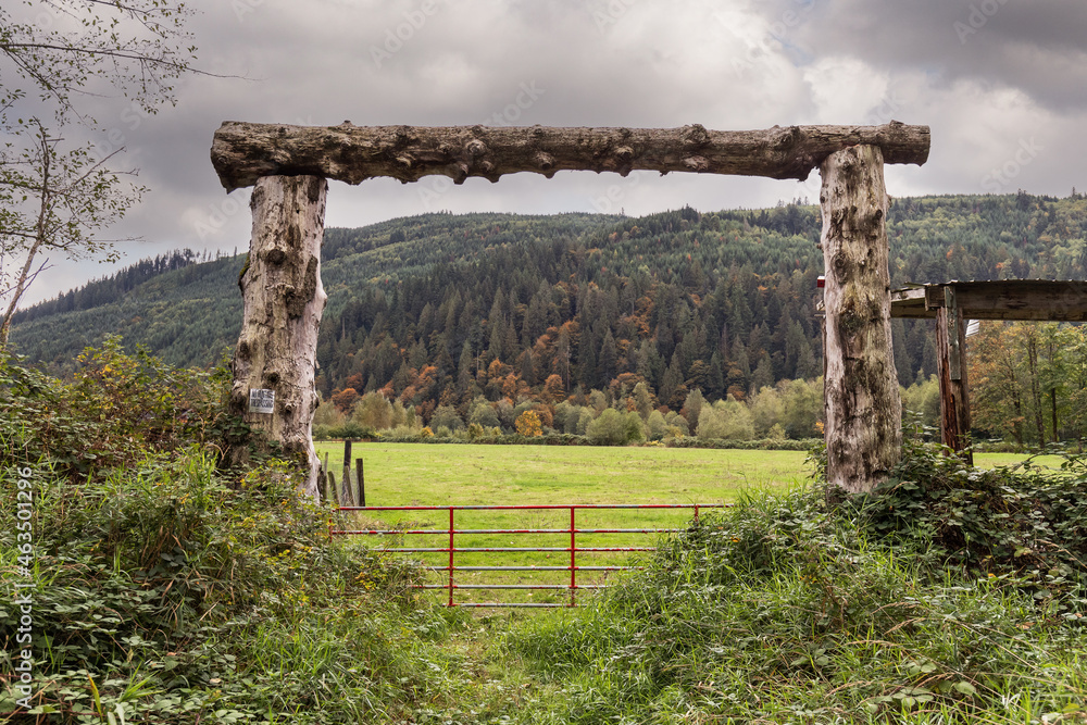 A horse pasture in Washington State on a cloudy Autumn day