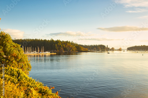 A view of the Townside marina, at Nanaimo and Newsactle Island during a sunrise of October 2021