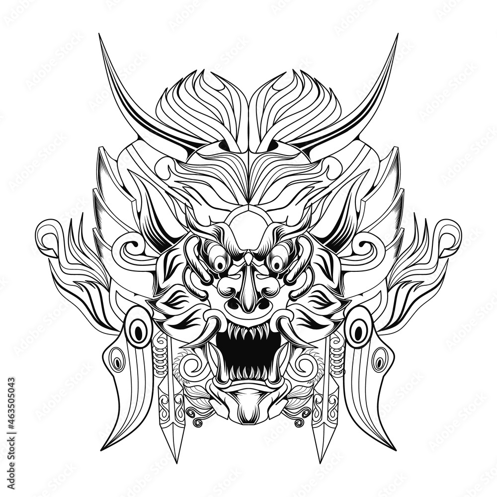 Obraz premium Barong balinese culture black and white artwork illustration