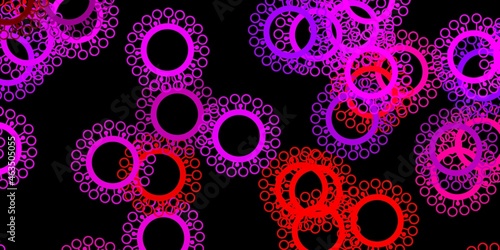 Dark pink, red vector pattern with coronavirus elements.