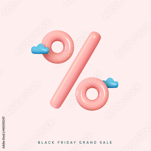Black Friday Sale. Minimal 3d percent sign. Realistic design element. Vector illustration