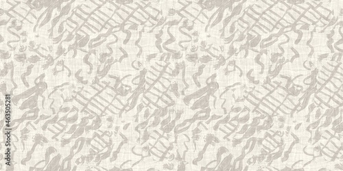 Seamless two tone hand drawn brushed effect pattern border swatch. High quality illustration. Collage of minimal drawings arranged in a seamless pattern with fabric texture overlay. Rough scribble.