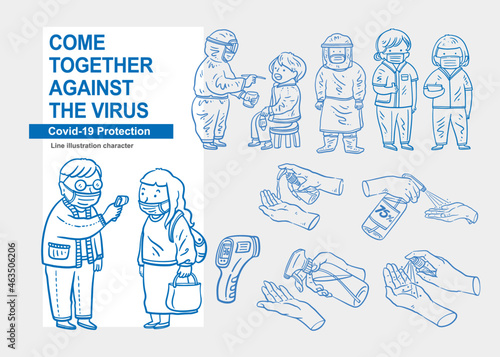 Protective clothing personnel, character avatar vector illustration, line illustration