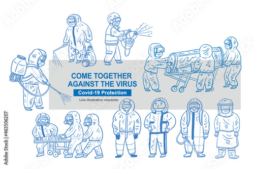 Protective clothing personnel, character avatar vector illustration, line illustration