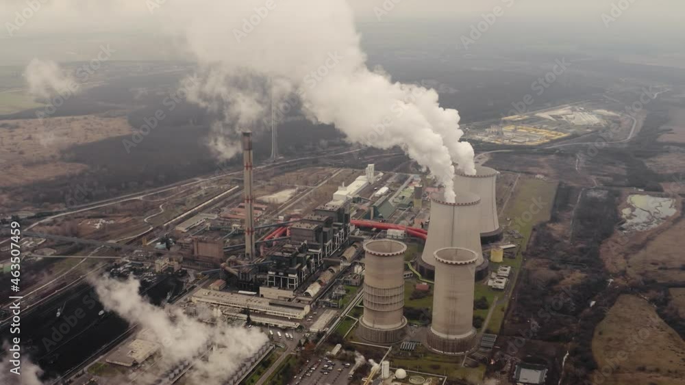 Power plant cooling tower aerial view Power plant cooling tower aerial view