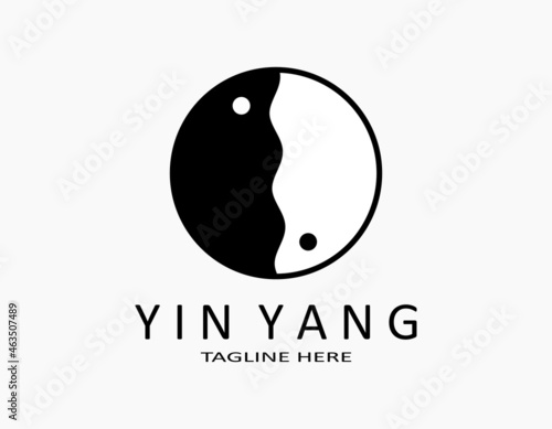 Yin Yang logo icon. Illustration simple vector graphic of logo yin yang. Black and white fish or energy. Design with Asian style for lunar, Chinese new year, book, company, restaurant.