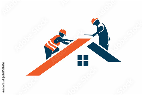 Foto Workers inspect the house roof illustration
