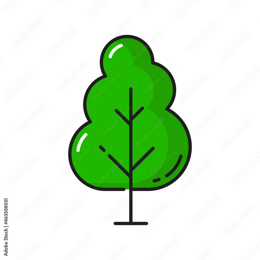 Forest green tree isolated park plant linear icon. Vector natural botanical growing plant, protect and save nature outline symbol. Wild forest landscape scenery decoration object, clean nature Forest green tree isolated park plant linear icon. Vector natural botanical growing plant, protect and save nature outline symbol. Wild forest landscape scenery decoration object, clean nature