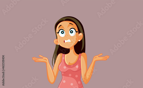 Indecisive Woman Shrugging Wondering Vector Cartoon Illustration