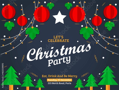 Flat background vector illustration Christmas party concept