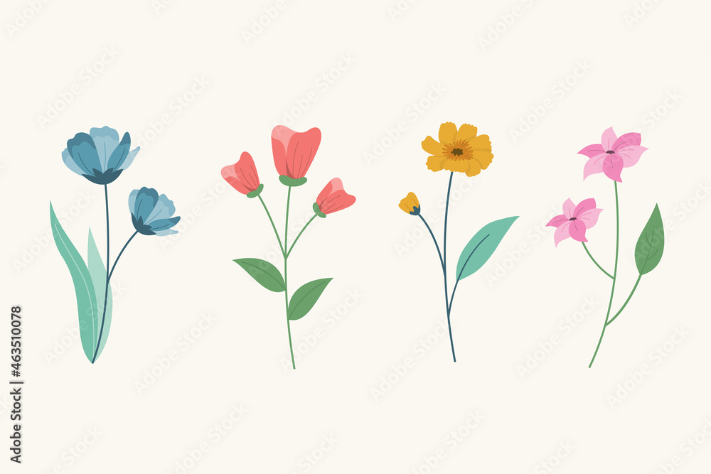Spring flower in flat design collection 
