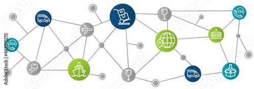 Smart Logistics background with global logistics Warehouse Logistics, Sea Freight Logistics partnership.  Flat style with thin line art logistic icons on white background. Vector illustration eps10