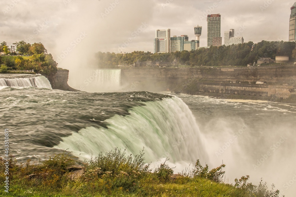 Niagra Falls, in New York, the power falls. Niagra Falls, in New York, the power falls.