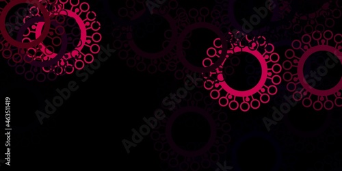 Dark pink vector backdrop with virus symbols.