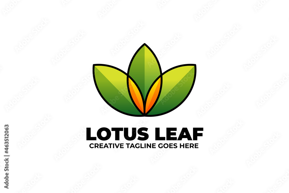 Green Lotus Leaf Monoline Gradient Logo Green Lotus Leaf Monoline Gradient Logo