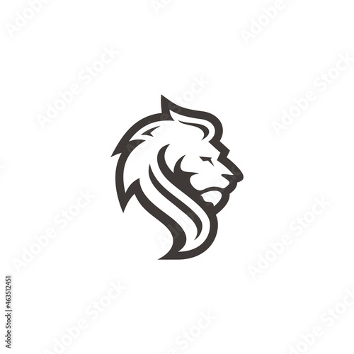 Outline lion leo head face hair silhouette logo icon with black and white color