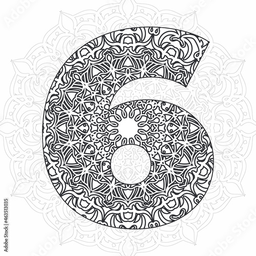 Number with Mandala. decorative ornament in ethnic oriental style. coloring book page