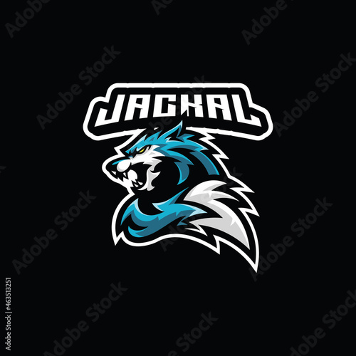 Angry wolf, jackal head tail esport mascot illustration logo icon