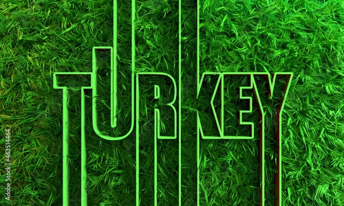 Turkey country name in geometry style design with green grass photo