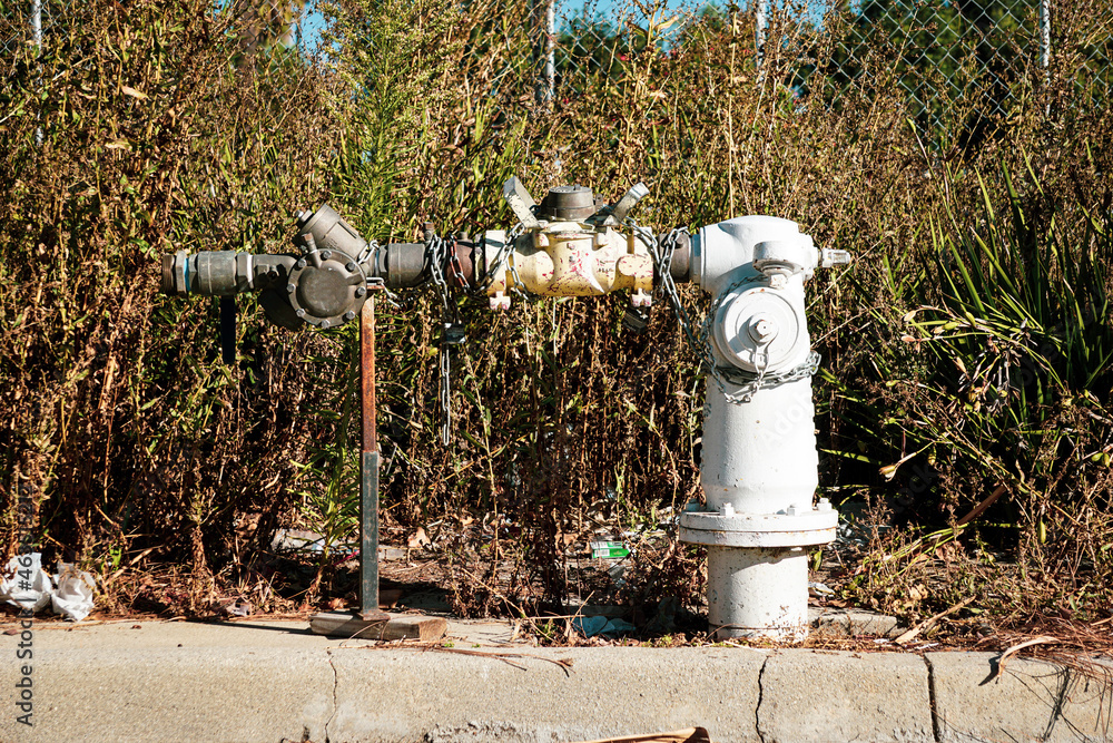 Fire hydrant with industrial water equipment attached