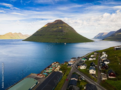 Beautiful aerial view of the majestic Kunoy Park near the City of Klaksvik in the Fareo Islands  photo