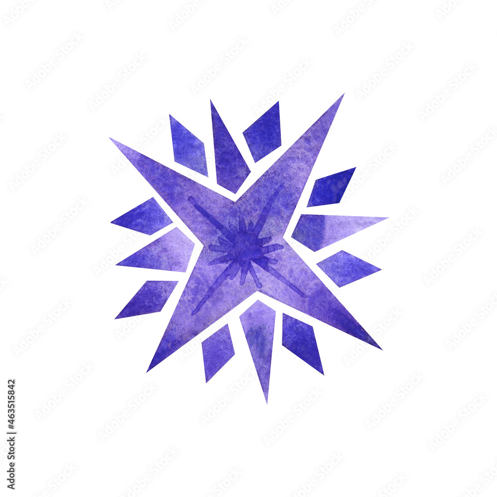 Watercolor blue purple star snowflake isolated element Watercolor blue purple star snowflake isolated element