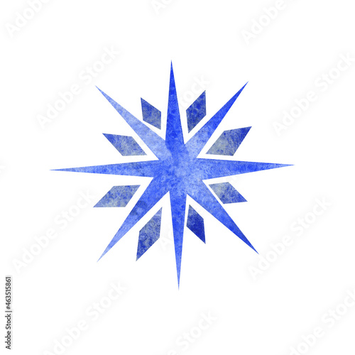 Watercolor blue star snowflake isolated element 