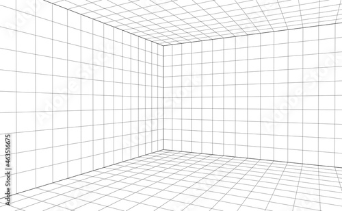 perspective grid for interior room design, corner view, 3d black and white template useful for interior designers and architects