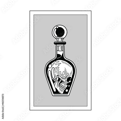 Skulls and bottle sketch vector and skull into the bottle