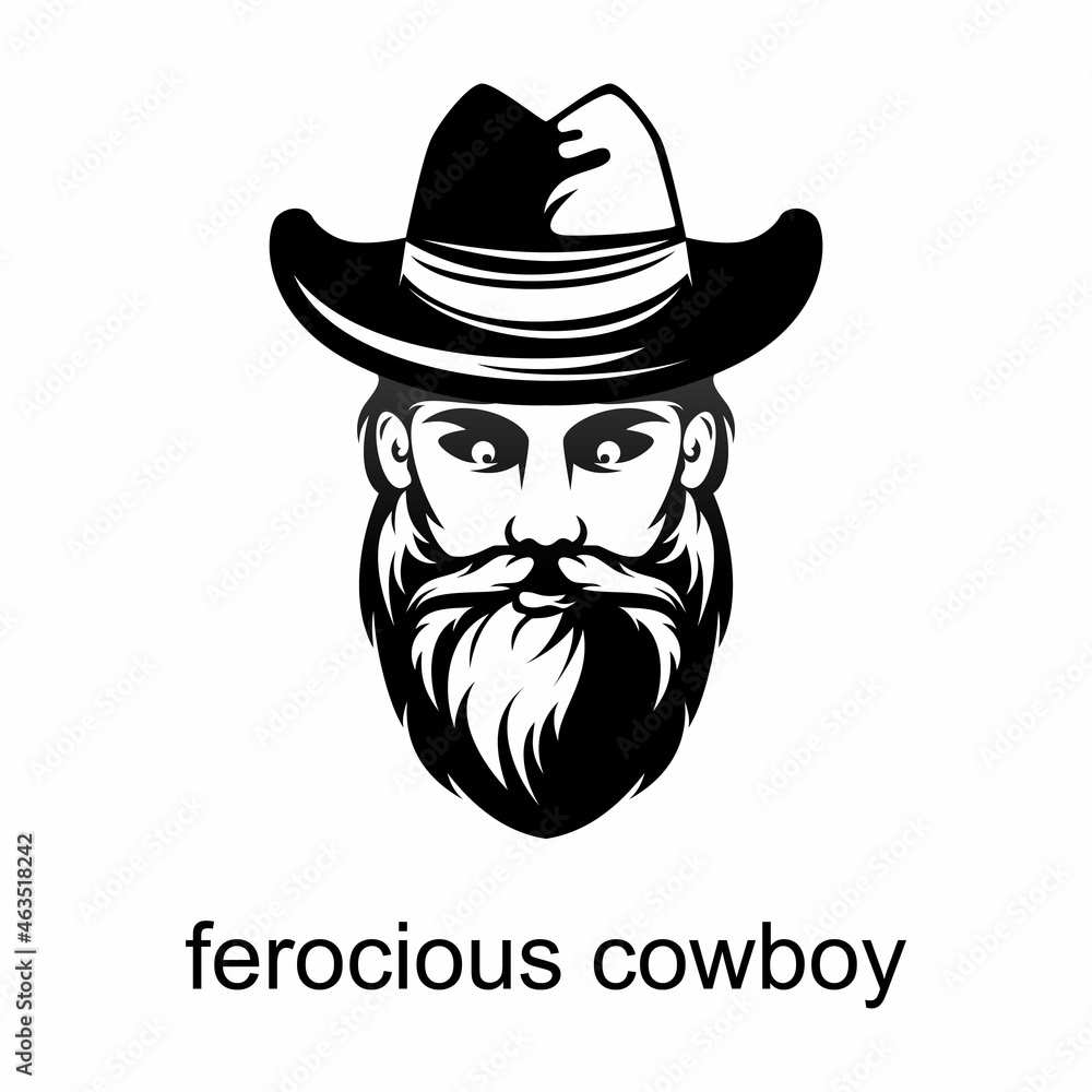 Simple and unique ferocious cowboy face with hat, mustache, and beard image graphic icon logo design abstract concept vector stock. Can be used as symbol relating to gentleman or character.