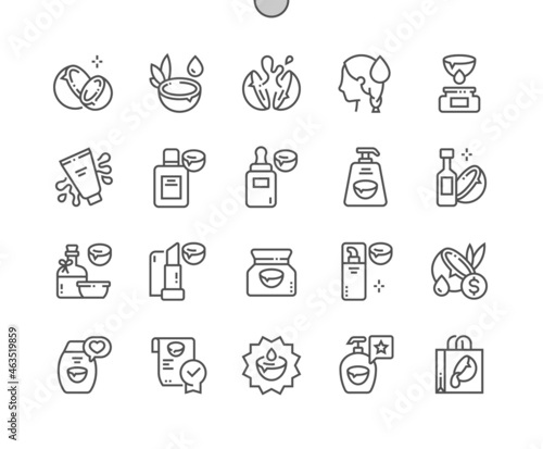 Coconut cosmetic. Natural ingredients and oil. Coconut cosmetics shop and store. Buy, price and product reviews. Pixel Perfect Vector Thin Line Icons. Simple Minimal Pictogram