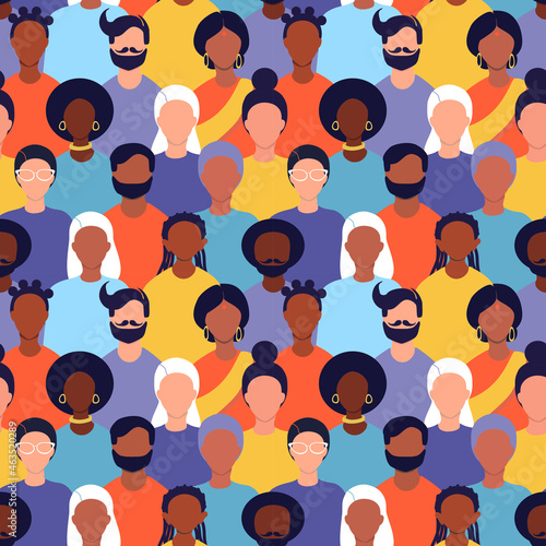 vector seamless pattern with people of different races and nationalities. variety, diversity. trend illustration in flat style